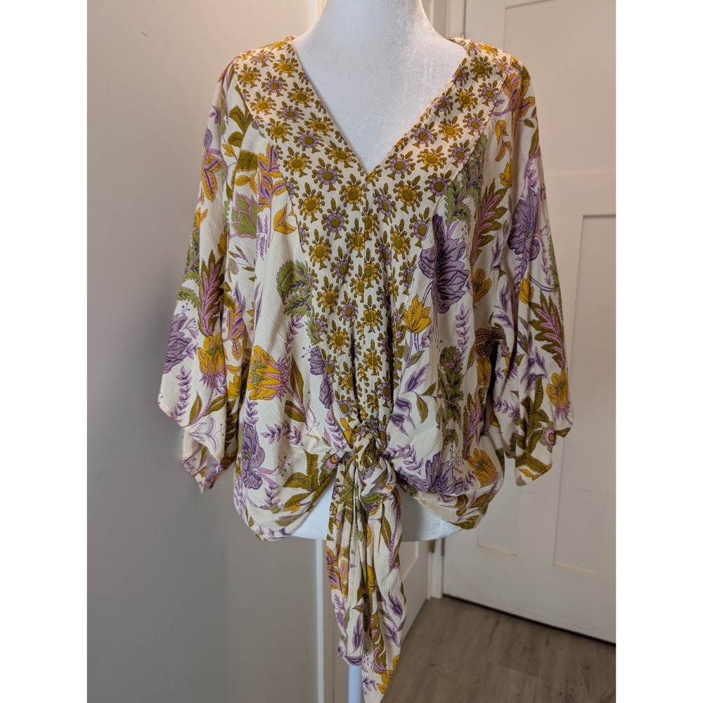 Nostalgia Women's Tie Front Blouse Floral Boho Flowy Size Large